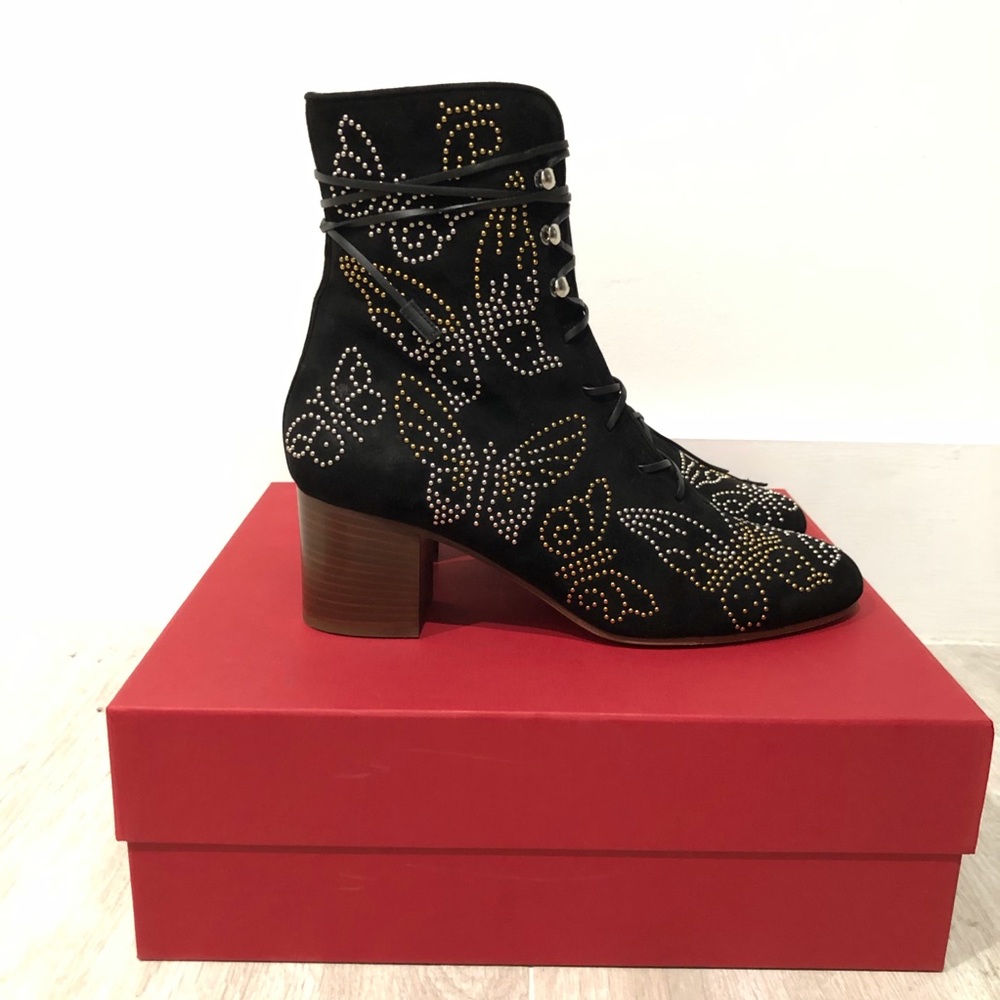 Studded Valentino Butterfly lace up booties